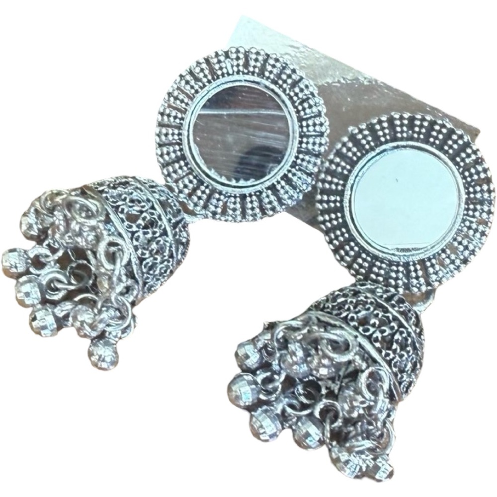 Silver Mirror Jhumka Earrings